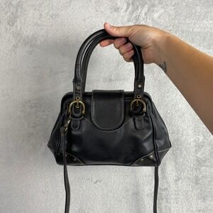 Black Satchel Bag Contrast Stitch Crossbody Antique Brass Hardware Y2K Mini